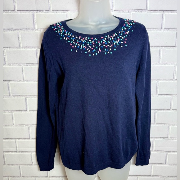 Talbots Navy Blue Beaded Sweater Women's Long Sleeve/size SP - Picture 2 of 8